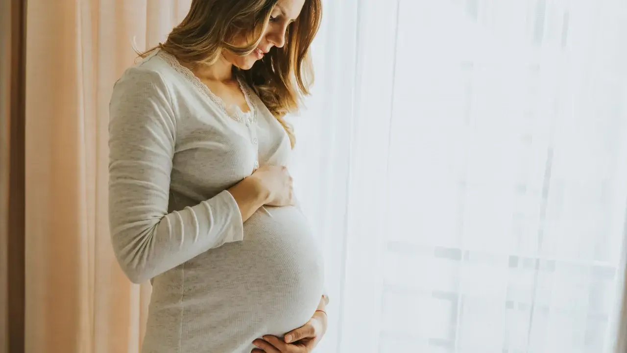 Donna incinta accarezza il pancione, pensando ai benefici dell'acido ialuronico in gravidanza per la pelle.