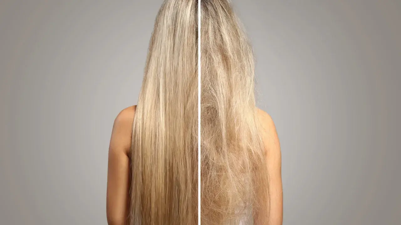 Capelli prima e dopo trattamento alla cheratina: da crespi e spenti a lisci e luminosi. La cheratina cos'è? Una proteina che ristruttura il capello.