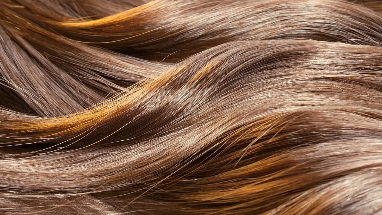 Capelli castani con riflessi dorati, dall'aspetto secco e opaco, come capelli rovinati dopo trattamento cheratina.