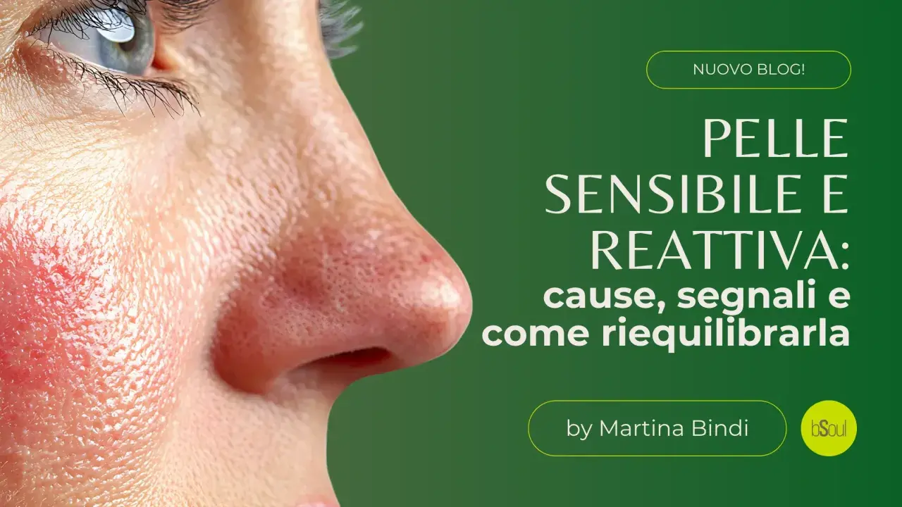 Primo piano del viso con evidente irritazione cutanea sulla guancia, che mostra rossore e sensibilità.