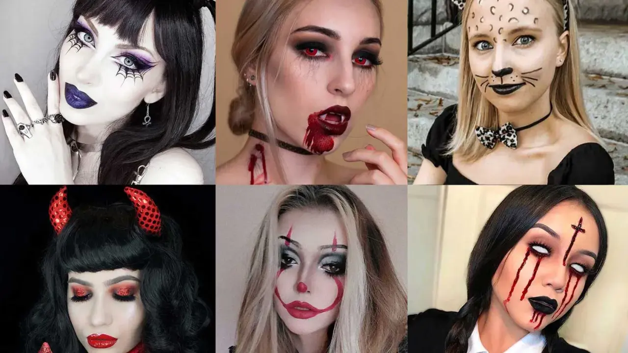 Sei donne con trucchi spaventosi: vampiro, gatto, diavolo, clown e altri look terrificanti per Halloween.