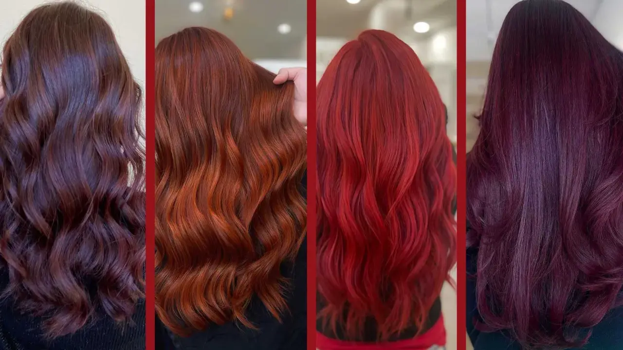 Modelle con capelli rossi in diverse tonalità: dal mogano al rame, fino al rosso fuoco e al prugna.