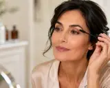 Donna applica il mascara, un passaggio fondamentale nei passaggi trucco base viso per uno sguardo intenso.
