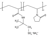 Struttura chimica del copolimero ammonium acryloyldimethyltaurate/vp, con catena polimerica e gruppi funzionali distinti.