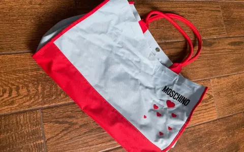 Shopper Moschino azzurro e rosso con cuoricini. Perfetta per portare con te un tocco di stile.