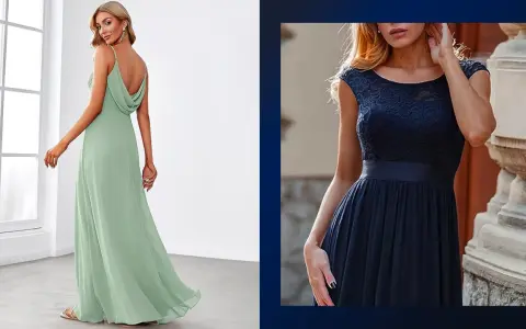 Modella indossa un abito in chiffon corto verde menta con spalline sottili e un elegante drappeggio sulla schiena.
