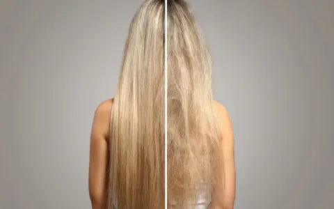 Capelli prima e dopo trattamento alla cheratina: da crespi e spenti a lisci e luminosi. La cheratina cos'è? Una proteina che ristruttura il capello.