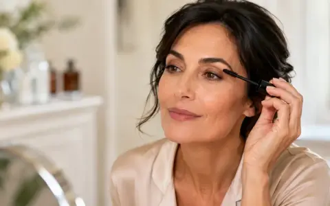 Donna applica il mascara, un passaggio fondamentale nei passaggi trucco base viso per uno sguardo intenso.
