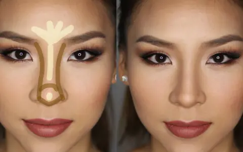 Tecnica di contouring per un naso a patata: evidenziare la parte centrale e ombreggiare i lati per affinarlo.