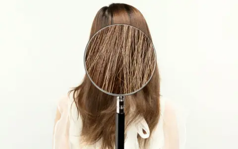 Ingrandimento dei capelli sfibrati, mostrando le cause di fragilità e secchezza.