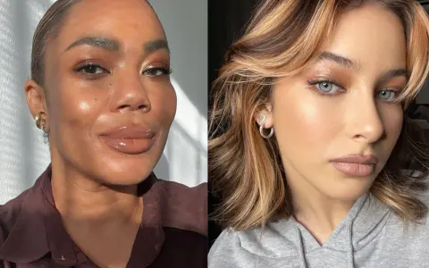 Due donne con un trucco effetto "latte make up" luminoso e naturale.