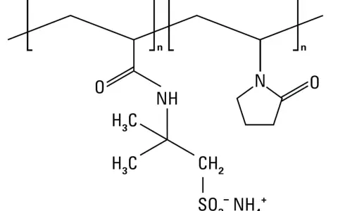 Struttura chimica del copolimero ammonium acryloyldimethyltaurate/vp, con catena polimerica e gruppi funzionali distinti.