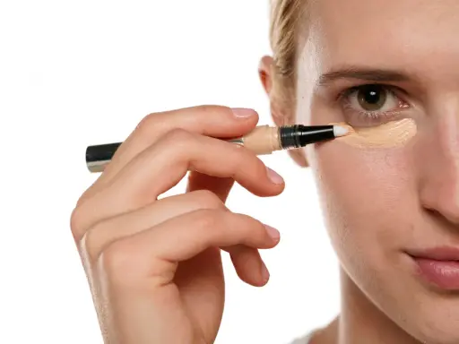Applicazione di correttore sotto l'occhio, un passo essenziale per chi vuole sapere come togliere trucco waterproof e avere un incarnato perfetto.