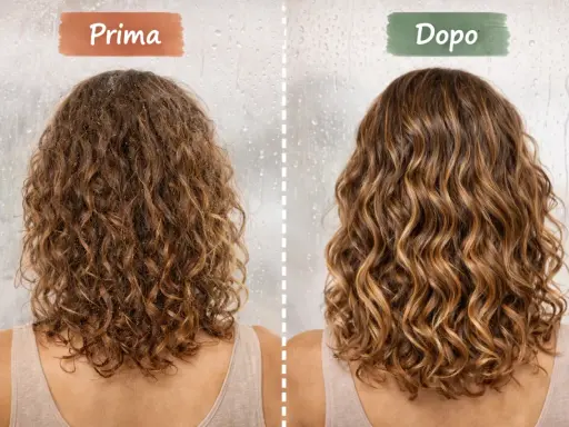 Capelli prima crespi e spenti, dopo definiti e luminosi. È possibile che i capelli da lisci diventano ricci con la giusta cura.