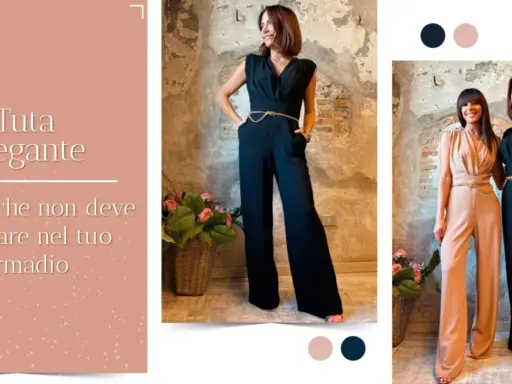 Tuta elegante donna nera, un capo essenziale per un look sofisticato. Due modelli, uno nero e uno beige, con cintura dorata.