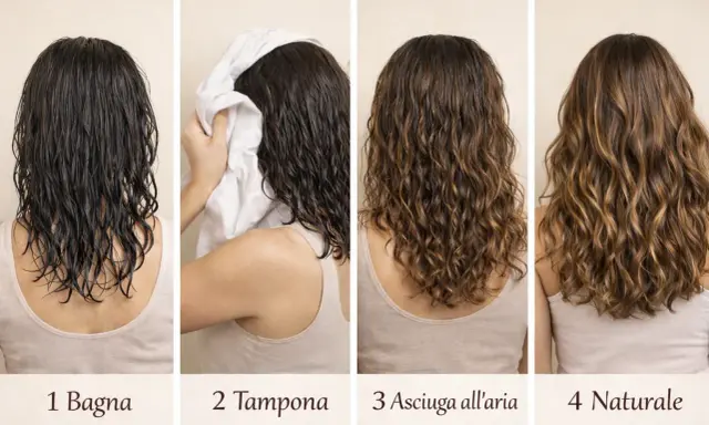 Passo dopo passo, da capelli bagnati a ricci definiti e capelli perfetti, con un look naturale.