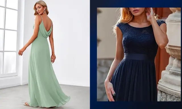 Modella indossa un abito in chiffon corto verde menta con spalline sottili e un elegante drappeggio sulla schiena.