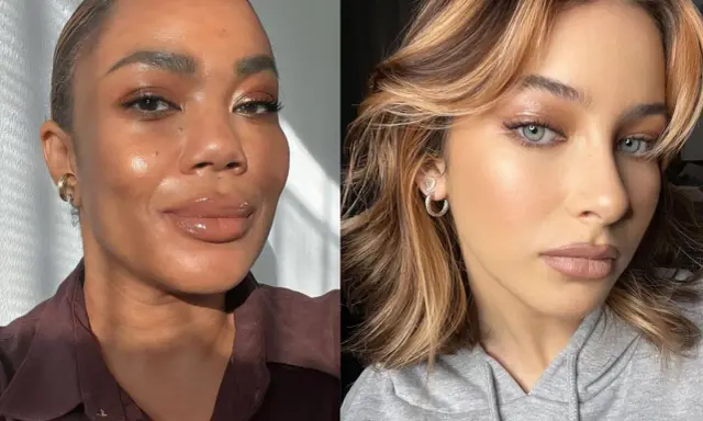 Due donne con un trucco effetto "latte make up" luminoso e naturale.