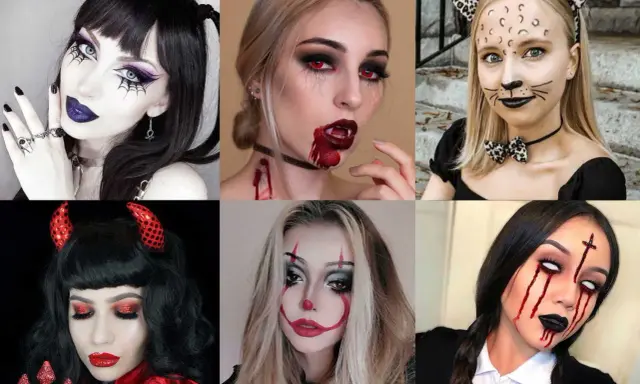 Sei donne con trucchi spaventosi: vampiro, gatto, diavolo, clown e altri look terrificanti per Halloween.