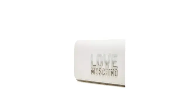 Tracolla bianca Moschino con logo metallico in rilievo. Elegante e moderna, perfetta per ogni occasione.