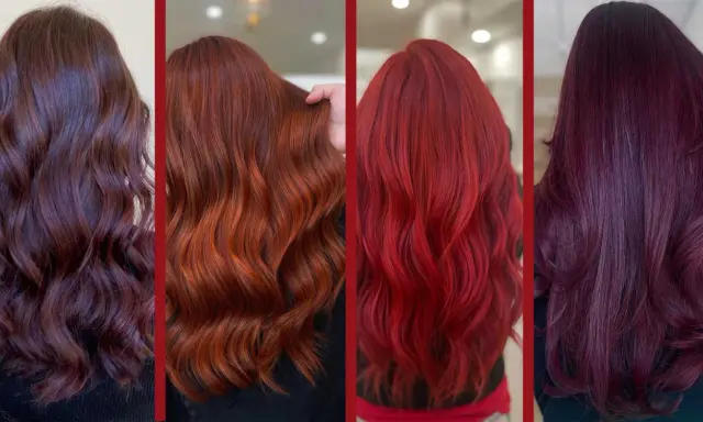 Modelle con capelli rossi in diverse tonalità: dal mogano al rame, fino al rosso fuoco e al prugna.