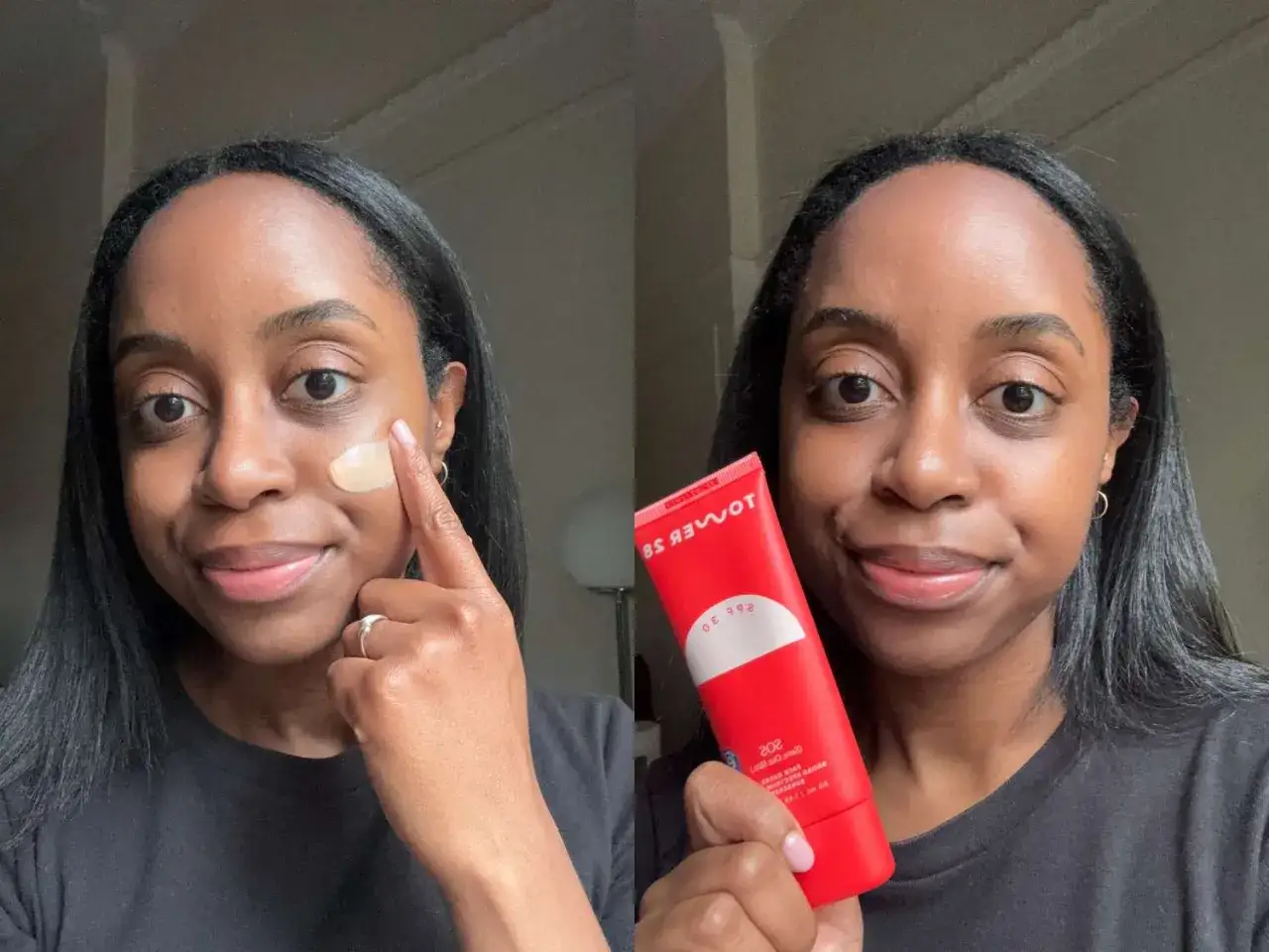 Donna applica crema solare SPF 30. La crema solare tutti i giorni fa male? Forse, ma questa sembra leggera.