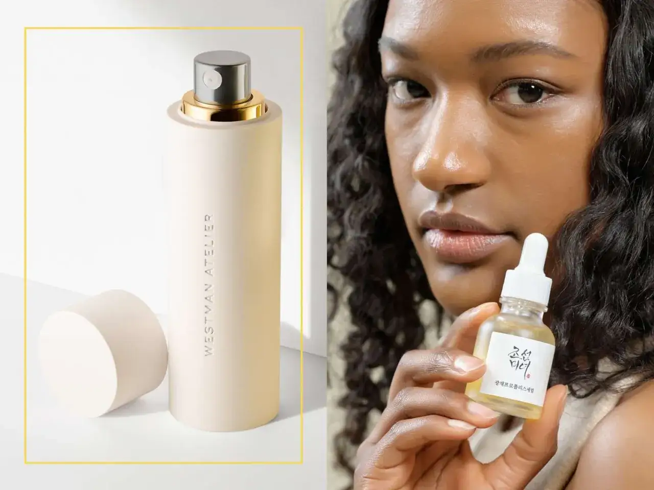 Una donna con pelle scura tiene un flacone di siero. La niacinamide a cosa serve? Migliora la barriera cutanea e riduce le imperfezioni.