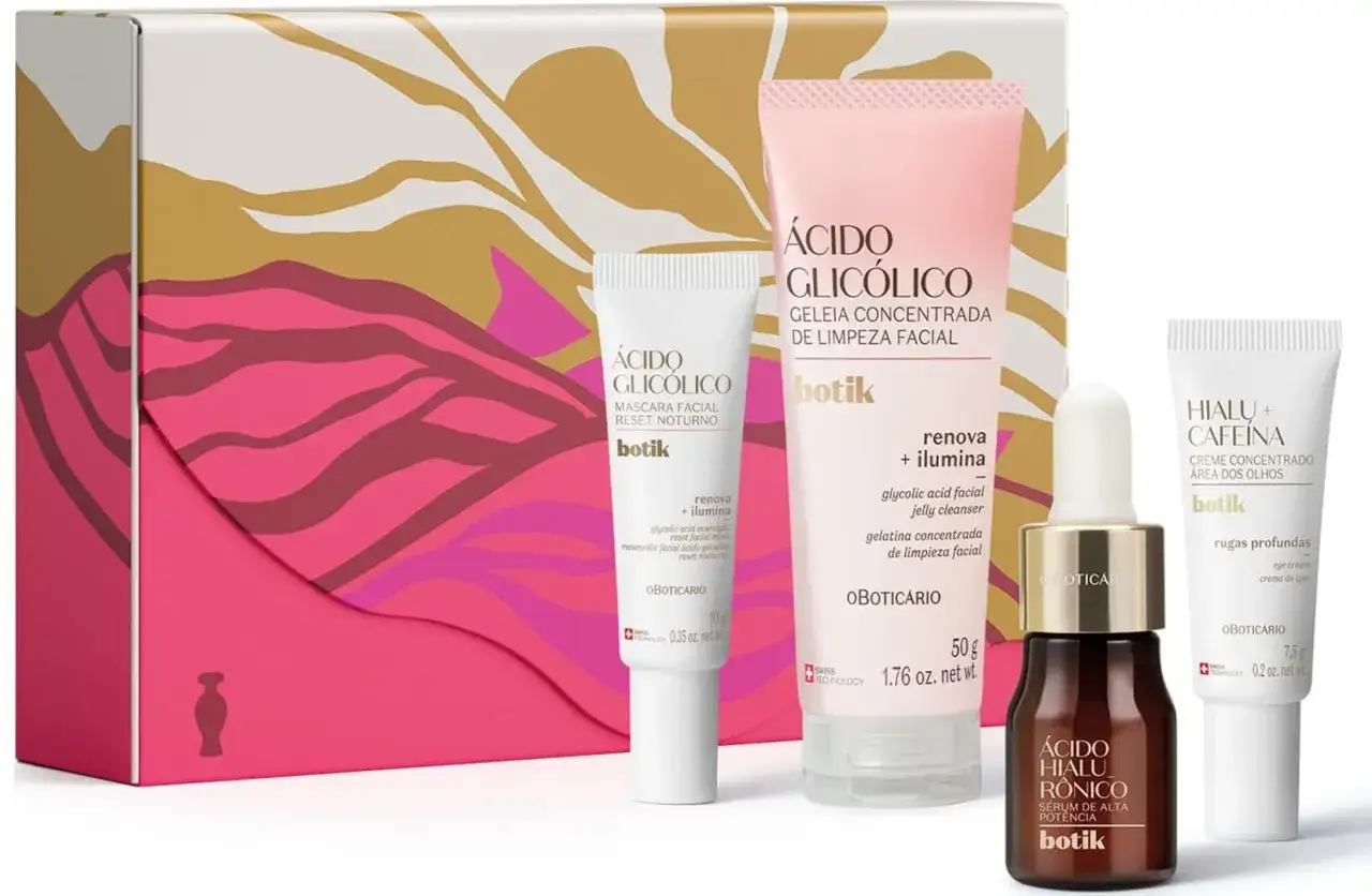 Aha, cos'è! Un set Botik con acido glicolico, siero all'acido ialuronico e crema contorno occhi.