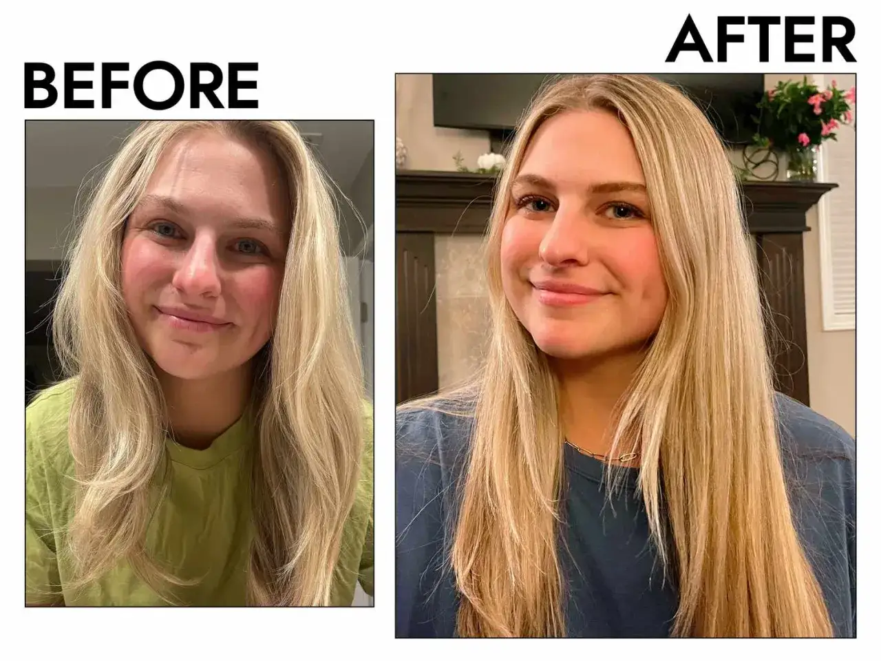 Prima e dopo: lo shampoo antigiallo schiarisce i capelli biondi, rendendoli pi&ugrave; luminosi e vibranti.