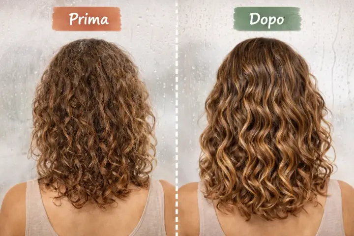 Capelli prima crespi e spenti, dopo definiti e luminosi. È possibile che i capelli da lisci diventano ricci con la giusta cura.